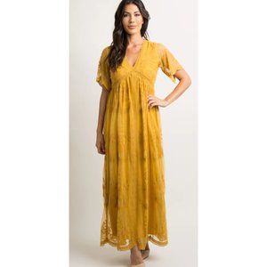 Pinkblush mustard lace overlay maxi dress